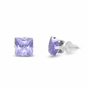 💗 Hypoallergenic Amethyst Princess Cut Cubic Zirconia 6mm Earrings